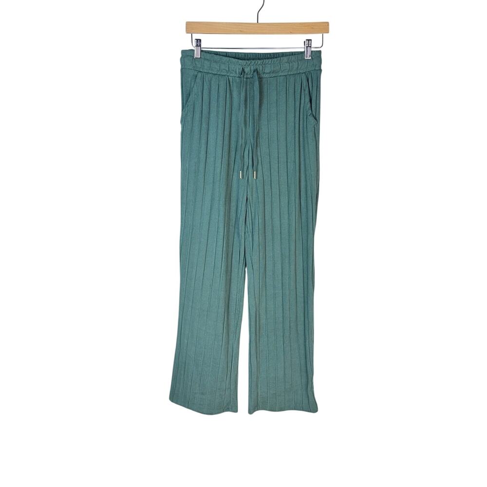 Jaclyn Apparel Green Ribbed Velour Lounge Pants Womens S NWOT Wide Leg